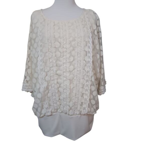 Alfani Top Blouse Stretchy Plus 2X Cream Lacey Blousy Cottage Boho Career Travel - Picture 2 of 11